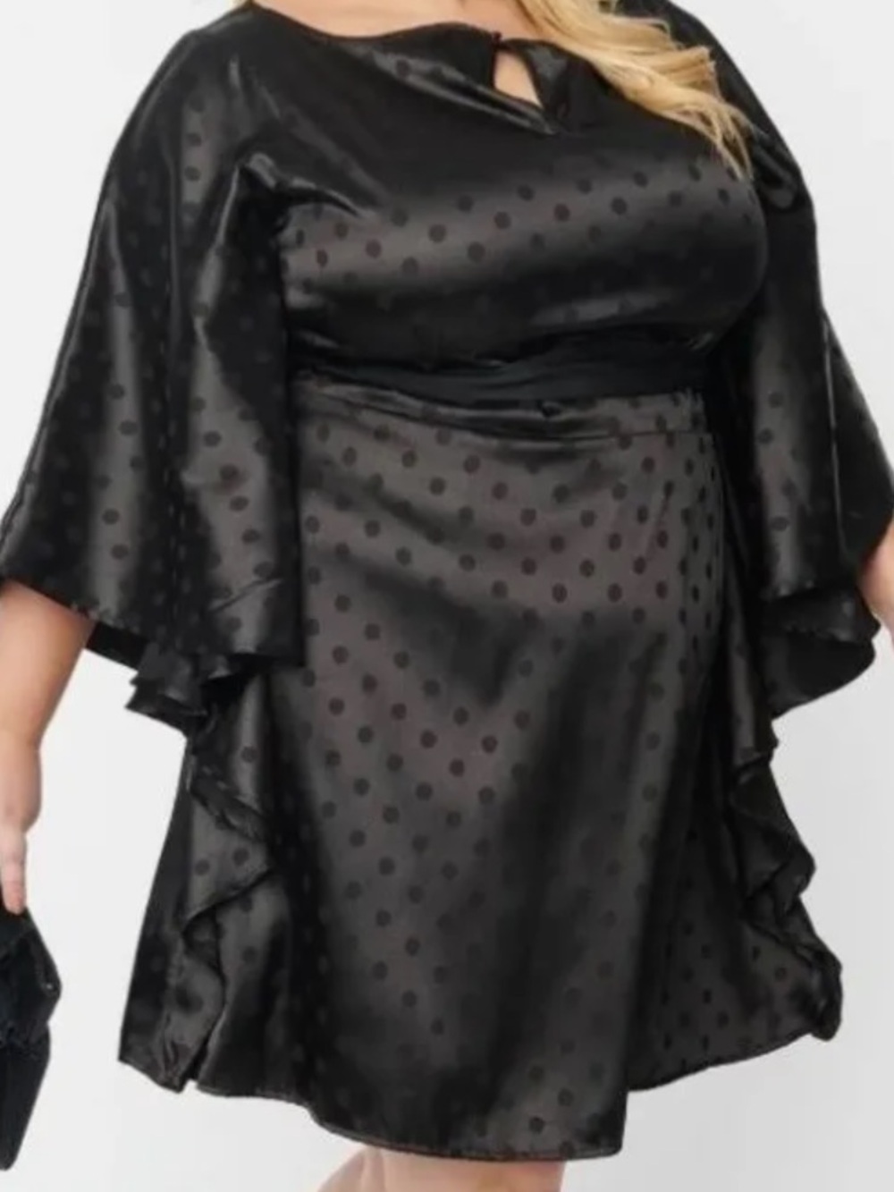 Smak Parlour Black Satin Polka Dot Draped Dress